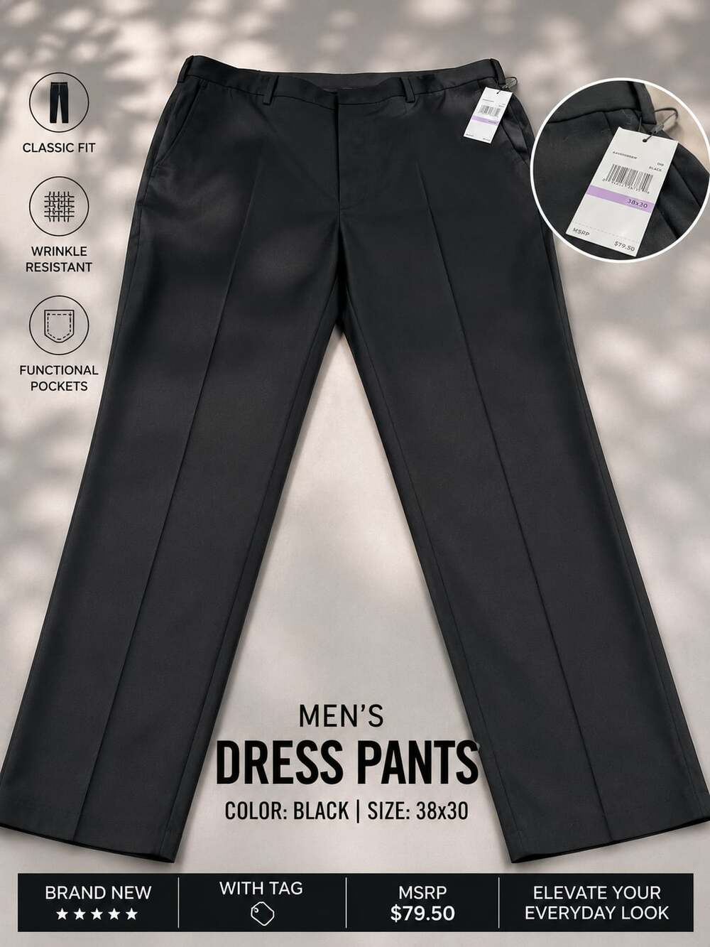 Perry Ellis Portfolio Premilux Classic Fit Dress Pants Black 38x30